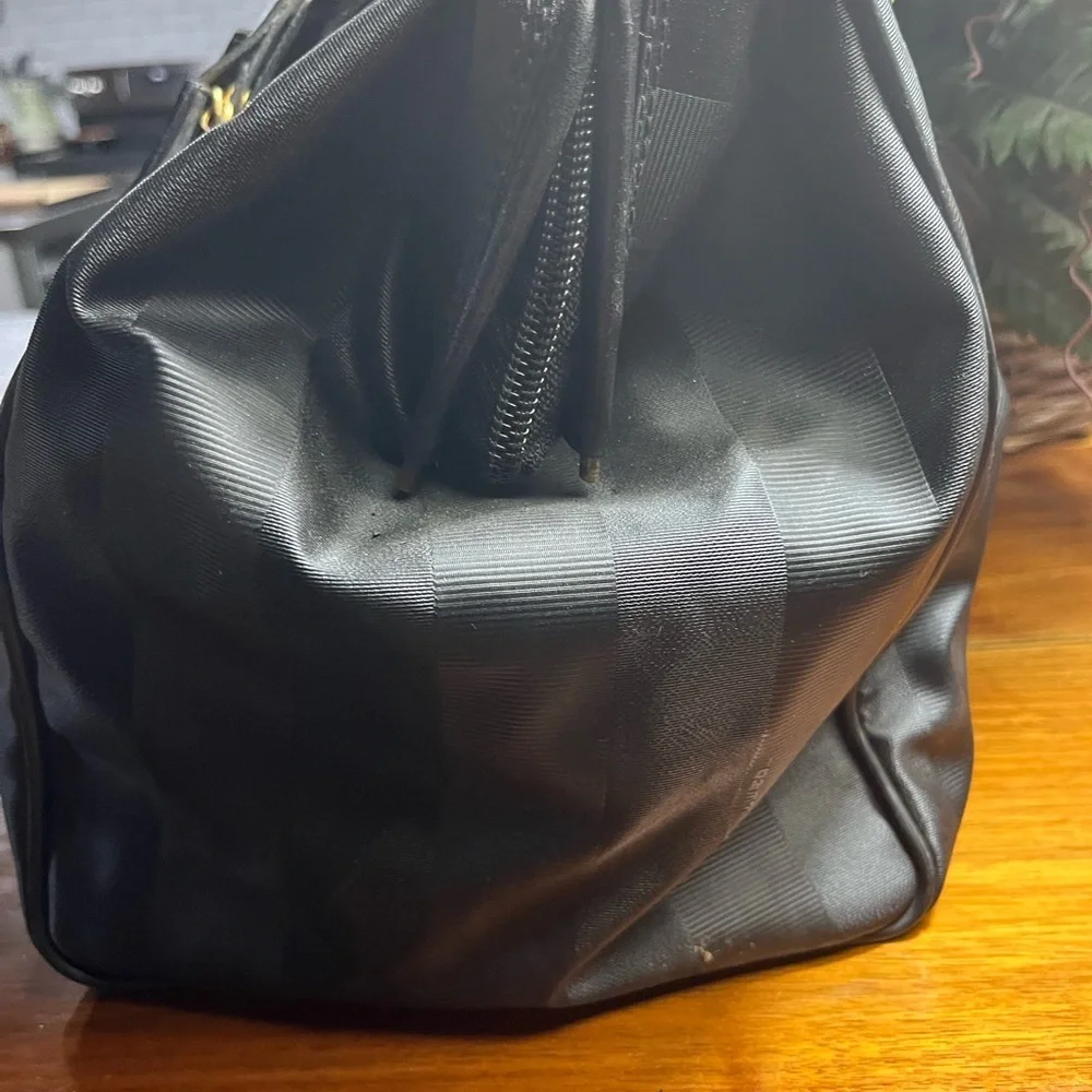Fendi Black Striped Duffel Bag travel with strap. Convertible Boston bag